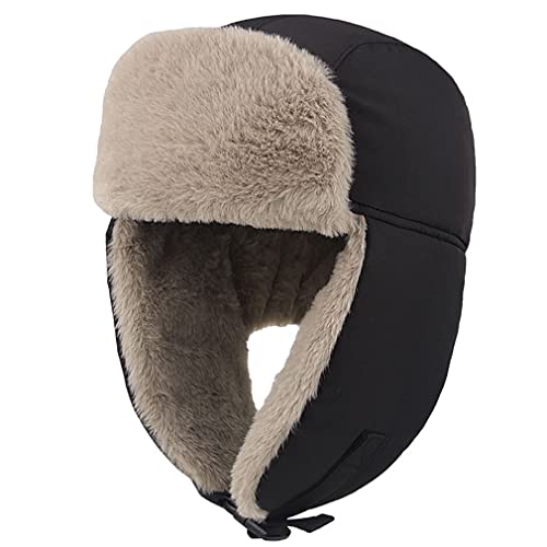 Sleeping forest Wintermütze mit Ohrenklappen Russische Mütze Warm Ushanka Jungen Bärenfellmütze Kinder Russen Mütze Wasserdicht Pelzmütze Pilotenmütze Fliegermütze Outdoor-Aktivitäten Schwarz von Sleeping forest