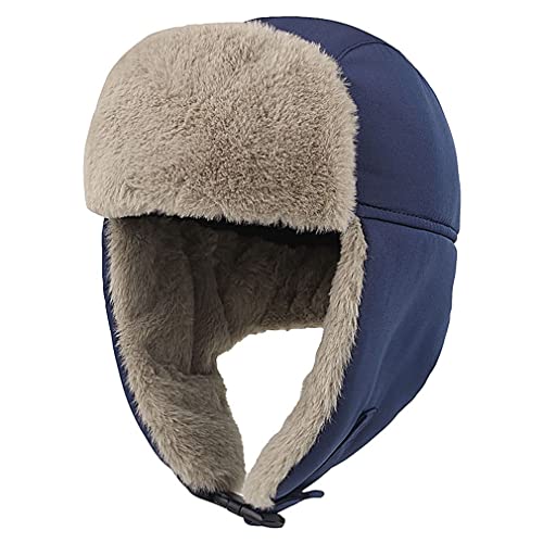 Sleeping forest Wintermütze mit Ohrenklappen Ushanka für Jungen Russische Mütze Warm Bärenfellmütze Kinder Pelzmütze Pilotenmütze Russen Mütze Wasserdicht Fliegermütze Outdoor-Aktivitäten Blau von Sleeping forest