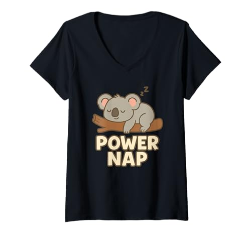 Damen Niedliches Power-Nap-Koala-Design, lustiger Schlaf T-Shirt mit V-Ausschnitt Damen Niedliches Power-Nap-Koala-Design, lustiger Schlaf T-Shirt mit V-Ausschnitt von Sleepy Animal Lovers Funny Nap Apparel