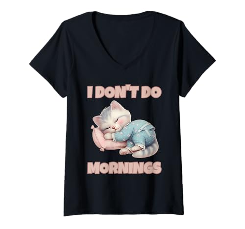 Damen I Don't Do Mornings| Niedliche schlafende Katze, lustig, schläfrig T-Shirt mit V-Ausschnitt Damen I Don't Do Mornings| Niedliche schlafende Katze, lustig, schläfrig T-Shirt mit V-Ausschnitt von Sleepy Apparel