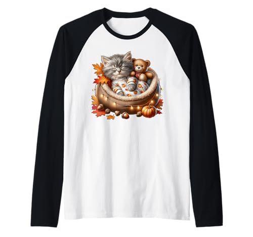 Fall Cat Graphic for Women & Girls Kawaii Kitten Autumn Cat Raglan Fall Cat Graphic for Women & Girls Kawaii Kitten Autumn Cat Raglan von Sleepy Cat For Fall Kitten Gifts For Cat Lovers