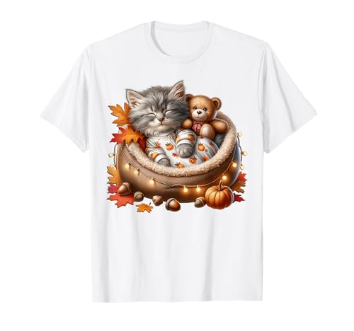 Fall Cat Graphic for Women & Girls Kawaii Kitten Autumn Cat T-Shirt Fall Cat Graphic for Women & Girls Kawaii Kitten Autumn Cat T-Shirt von Sleepy Cat For Fall Kitten Gifts For Cat Lovers