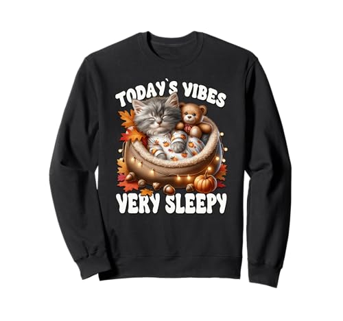 Sleepy Cat for Women Men & Kids Fall Vibes for Kitten Lover Sweatshirt von Sleepy Cat For Fall Kitten Gifts For Cat Lovers