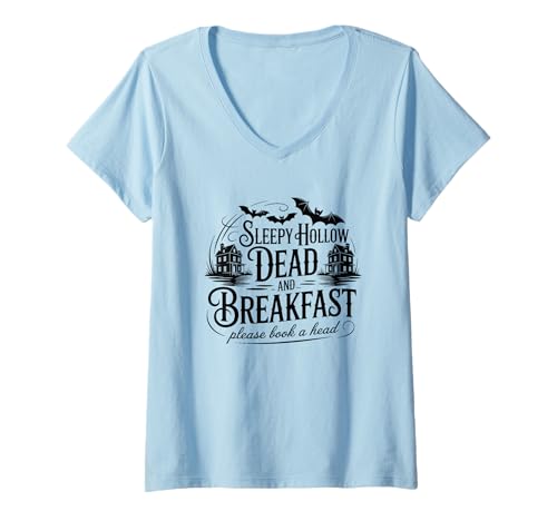 Damen Sleepy Hollow Dead and Breakfast Bitte buchen Sie einen Tag T-Shirt mit V-Ausschnitt Damen Sleepy Hollow Dead and Breakfast Bitte buchen Sie einen Tag T-Shirt mit V-Ausschnitt von Sleepy Hollow Haunting Legends Ghostly