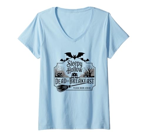 Damen Sleepy Hollow Dead and Breakfast Bitte buchen Sie einen Tag T-Shirt mit V-Ausschnitt Damen Sleepy Hollow Dead and Breakfast Bitte buchen Sie einen Tag T-Shirt mit V-Ausschnitt von Sleepy Hollow Haunting Spirits Mythical Legends