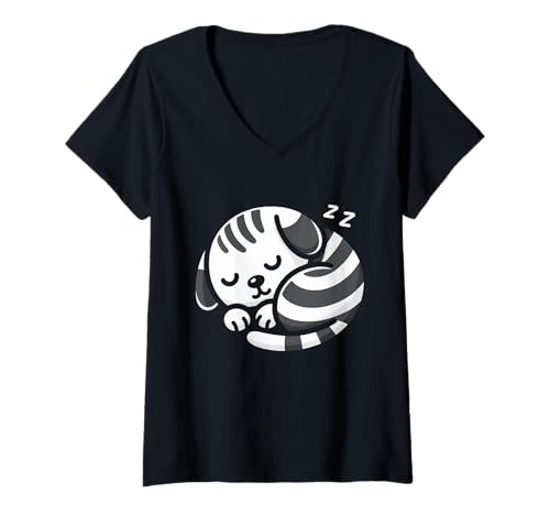 Damen Schläfriger Hund T-Shirt mit V-Ausschnitt Damen Schläfriger Hund T-Shirt mit V-Ausschnitt von Sleepy peaceful Dog