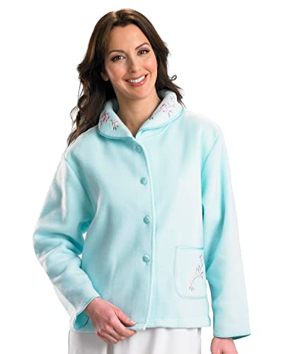 Slenderella 61 cm bestickte Polar-Fleece-Bettjacke mit Knopfleiste, mint, 38 von Slenderella