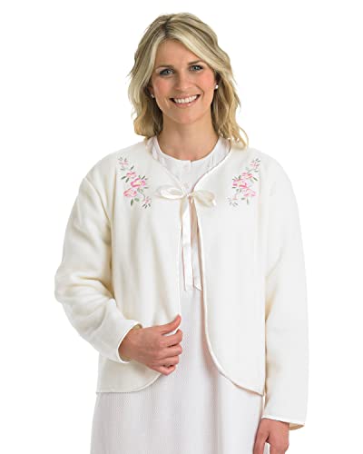 Slenderella 61 cm bestickte Polarfleece-Bettjacke mit Schleife, vanille, L von Slenderella