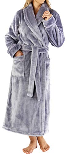 Slenderella Damen-Bademantel, 117 cm, superdick, weich, einfarbig, Samt, Fleece, mit Kapuze, Hausmantel, silbergrau, 38 von Slenderella