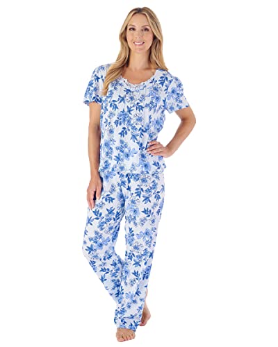 Slenderella Kurzärmeliger Schlafanzug aus Jersey-Polyester-Baumwoll-Mischgewebe mit Blumenmuster, blau, 20-22 von Slenderella