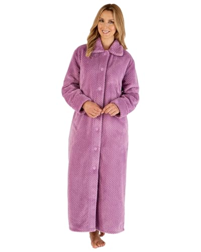 Slenderella Langer, luxuriöser Waffel-Fleece-Hausmantel mit Knopfleiste, Heather, 16-18 von Slenderella