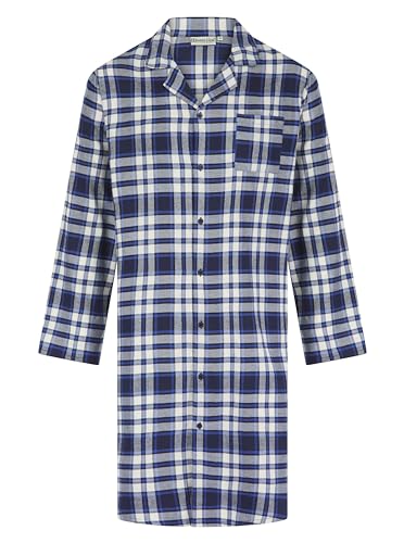 Walker Reid Herren Nachthemd Blau Kariert Polycotton Knopfleiste Langarm Nachtwäsche, blau, XXL von Slenderella