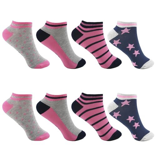 Mädchen Sneaker Socken ohne Naht 8er Pack Hochwertige Baumwolle Kinder Sommer Strümpfe Kids Socks Einzigartige Muster Größe 23-38 C-25 (31-34, PS-C-257) von Sleques