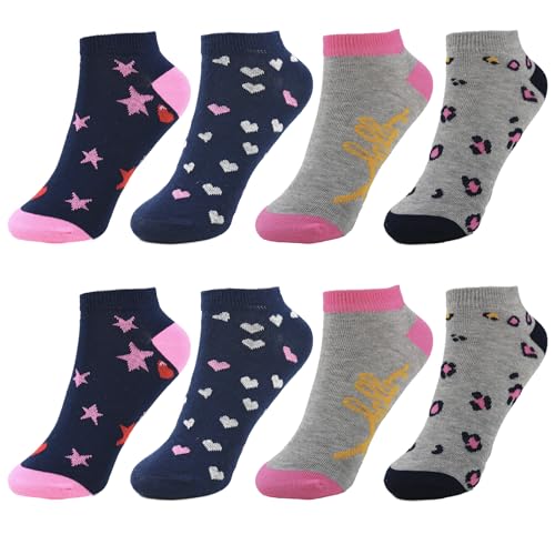 Mädchen Sneaker Socken ohne Naht 8er Pack Hochwertige Baumwolle Kinder Sommer Strümpfe Kids Socks Einzigartige Muster Größe 23-38 C-25 (31-34, PS-C-258) von Sleques