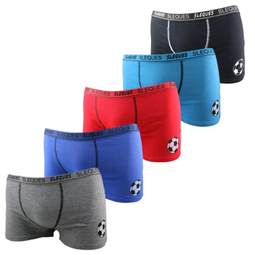 Sleques Boxershorts 5er Pack Hochwertige Kinder Unterhosen Optimaler Baumwolle Shorts für Jungen Farbenvielfalt Größe 116-164 (B-100, 140-152) von Sleques