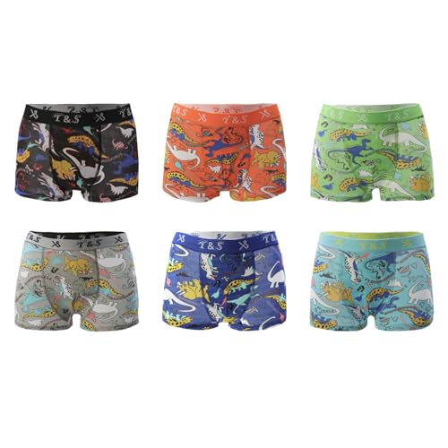 Sleques Premium Boxershorts 6er Pack - Hochwertige Kinder Unterhosen - Optimaler Baumwolle Shorts für Jungen - Farbenvielfalt - Größe 92-164 A.F52 (Dino Ps-3015, 146-152) von Sleques