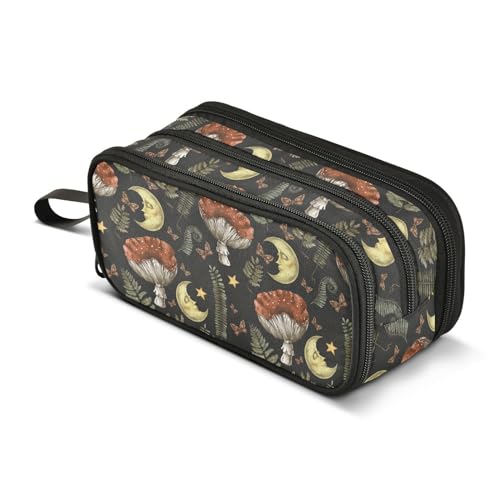 Sletend Vintage Magic Forest Moon Mushroom Pencil Case Big Capacity Handheld 3 Compartments Pencil Pouch Portable Large Storage Canvas Pencil Bag for Boys Girls Adults Students von Sletend