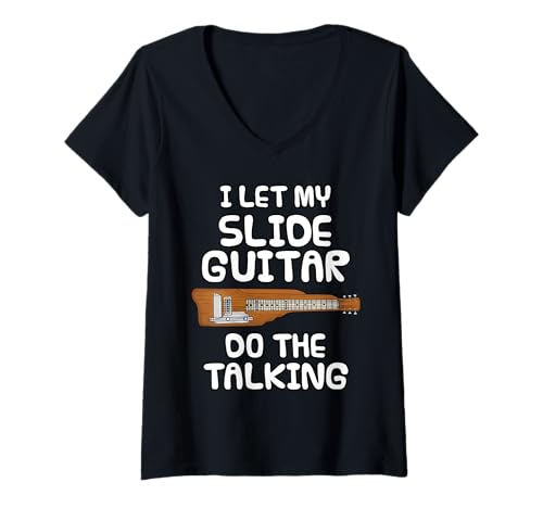 Damen Ich lasse meine Slide-Gitarre sprechen, Gitarrist T-Shirt mit V-Ausschnitt Damen Ich lasse meine Slide-Gitarre sprechen, Gitarrist T-Shirt mit V-Ausschnitt von Slide Guitarist Musician Introvert By DoodleRob