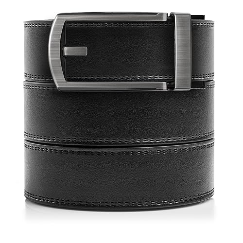 SlideBelts Klassischer Herrengürtel mit Premium-Schnalle, Schwarzes Leder mit Lite gebürsteter Stahlschnalle (echtes Leder), Einheitsgröße von SlideBelts