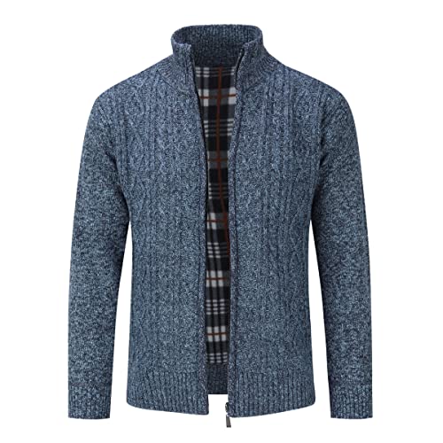 Sliktaa Herren Strickjacke Festival Cardigan Warm Trachtenjacke Mode Schlichter Pullover Langarm Sweatjacke Reißverschluss(Blau L) von Sliktaa