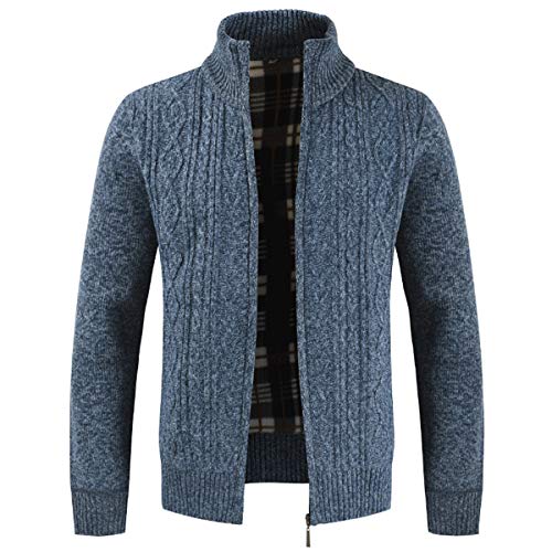 Sliktaa Herren Strickjacke Festival Cardigan Warm Trachtenjacke Mode Schlichter Pullover Langarm Sweatjacke Reißverschluss #DL164 Blau XXL von Sliktaa