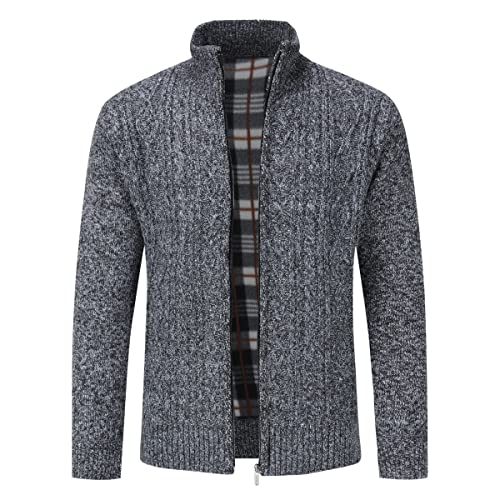 Sliktaa Herren Strickjacke Festival Cardigan Warm Trachtenjacke Mode Schlichter Pullover Langarm Sweatjacke Reißverschluss(Dunkel Grau 2L) von Sliktaa