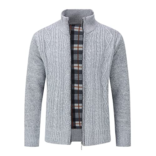 Sliktaa Herren Strickjacke Festival Cardigan Warm Trachtenjacke Mode Schlichter Pullover Langarm Sweatjacke Reißverschluss(Hell Grau M) von Sliktaa