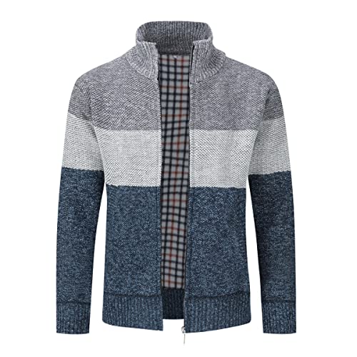 Sliktaa Herren Strickjacke, Grobstrick Jacke, Durchgehender Reißverschluss, Stehkragen, klassisch, Lange Ärmel von Sliktaa