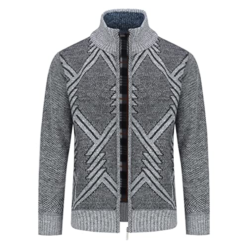 Sliktaa Herren Strickjacke Festival Cardigan Warm Trachtenjacke Mode Schlichter Pullover Langarm Sweatjacke Reißverschluss #DL304-2 Grau L von Sliktaa