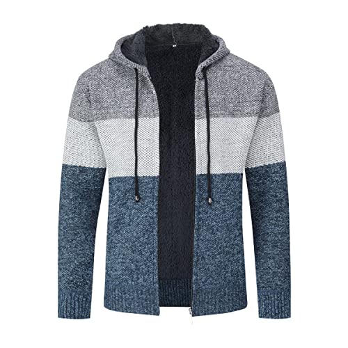 Herren Strickjacke Pullover Grobstrickjacke mit durchgehendem Reißverschluss Trichterhals Langarm-Strickpullover(Blau 2 M) von Sliktaa