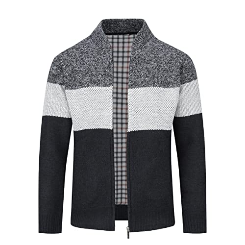 Herren Strickjacke Pullover Grobstrickjacke mit durchgehendem Reißverschluss Trichterhals Langarm-Strickpullover #8803 Marine M von Sliktaa