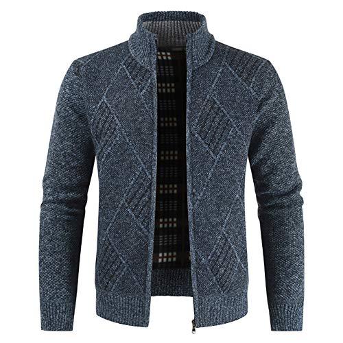 Herren Strickjacke Pullover Grobstrickjacke mit durchgehendem Reißverschluss Trichterhals Langarm-Strickpullover #8859 Blau 3XL von Sliktaa