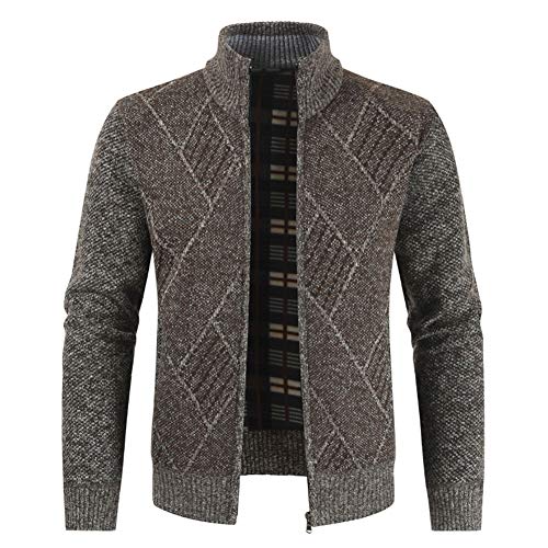Herren Strickjacke Pullover Grobstrickjacke mit durchgehendem Reißverschluss Trichterhals Langarm-Strickpullover #8859 Braun XXL von Sliktaa