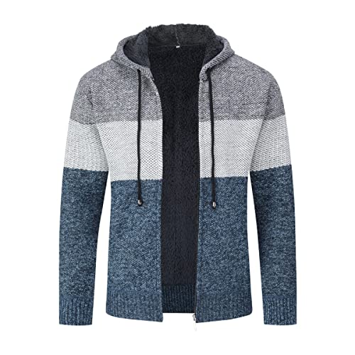 Herren Strickjacke Pullover Grobstrickjacke mit durchgehendem Reißverschluss Trichterhals Langarm-Strickpullover #8807 Blau M von Sliktaa