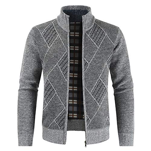 Herren Strickjacke Pullover Grobstrickjacke mit durchgehendem Reißverschluss Trichterhals Langarm-Strickpullover Hellgrau M von Sliktaa