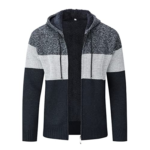 Herren Strickjacke Pullover Grobstrickjacke mit durchgehendem Reißverschluss Trichterhals Langarm-Strickpullover #8807 Marine L von Sliktaa