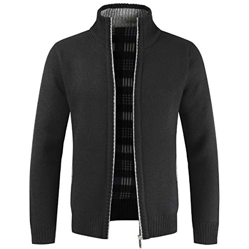 Herren Strickjacke Warm Fleece-gefüttert Wintermantel mit durchgehendem Reißverschluss Schwarz 4XL von Sliktaa