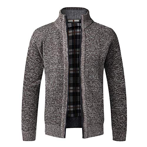Herren Strickjacke Warm Fleece-gefüttert Wintermantel mit durchgehendem Reißverschluss Braun L von Sliktaa