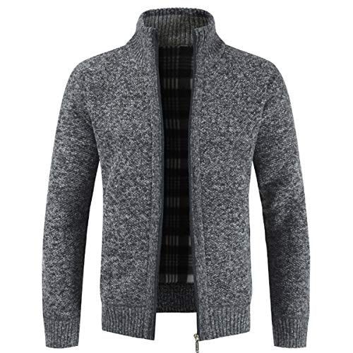 Herren Strickjacke Warm Fleece-gefüttert Wintermantel mit durchgehendem Reißverschluss Dunkelgrau 4XL von Sliktaa