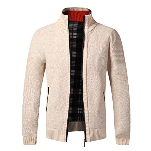 Herren Strickjacke Warm Fleece-gefüttert Wintermantel mit durchgehendem Reißverschluss Khaki M von Sliktaa