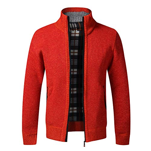Herren Strickjacke Warm Fleece-gefüttert Wintermantel mit durchgehendem Reißverschluss Rot XXL von Sliktaa