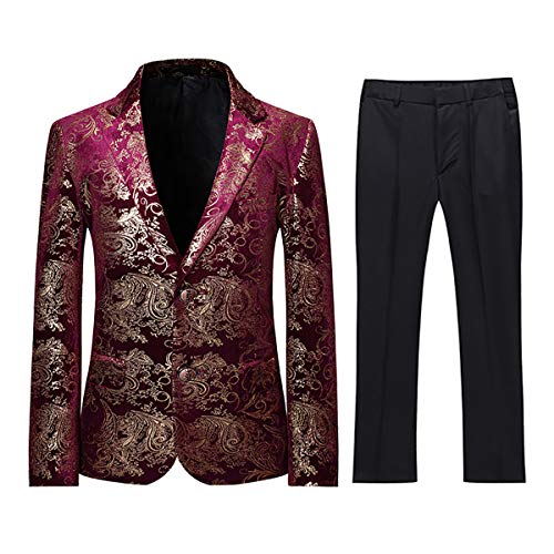 Sliktaa Jungen Kostüm 2 Teilig Klassisch Gold Floral Jacquard Slim Fit Allerheiligen Hochzeit Ball Tuxedo Jacke und Hose 6 Farben Violett 7 Jahre von Sliktaa