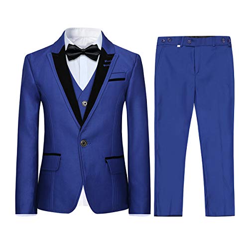 Jungen Kostüm 3-teilig Klassisch Slim Fit Hochzeitsanzug Tuxedo Jacke Hose und Weste Mode Jungen Anzug(Blau 10 Jahre) von Sliktaa