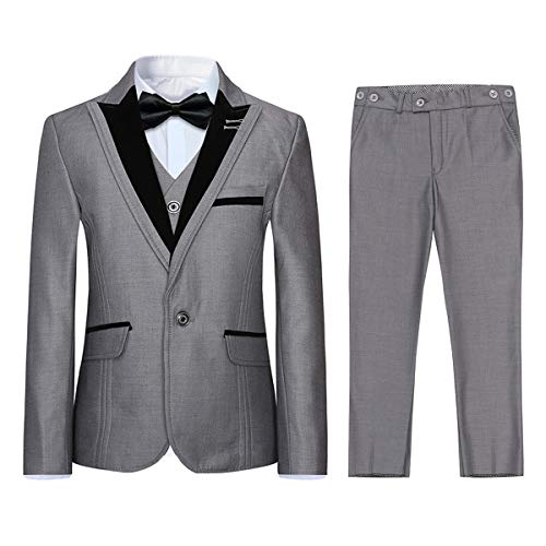 Jungen Kostüm 3-teilig Klassisch Slim Fit Hochzeitsanzug Tuxedo Jacke Hose und Weste Mode Jungen Anzug(Grau 10 Jahre) von Sliktaa