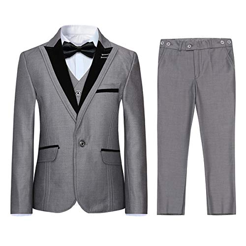 Jungen Kostüm 3-teilig Klassisch Slim Fit Hochzeitsanzug Tuxedo Jacke Hose und Weste Mode Jungen Anzug Grau 6 Jahre von Sliktaa