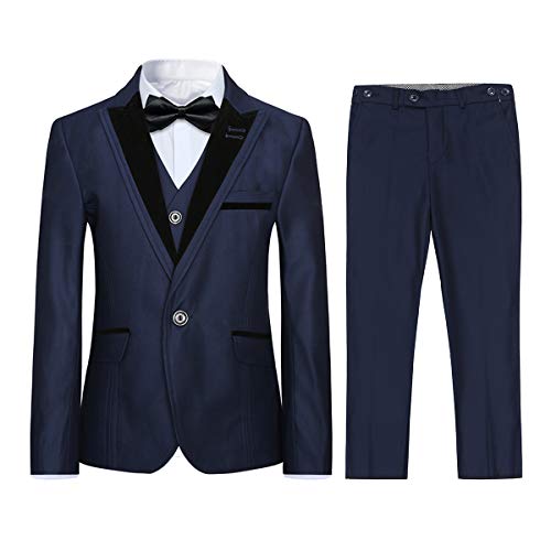 Jungen Kostüm 3-teilig Klassisch Slim Fit Hochzeitsanzug Tuxedo Jacke Hose und Weste Mode Jungen Anzug(Marine 12 Jahre) von Sliktaa