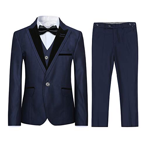 Jungen Kostüm 3-teilig Klassisch Slim Fit Hochzeitsanzug Tuxedo Jacke Hose und Weste Mode Jungen Anzug Marine 4 Jahre von Sliktaa