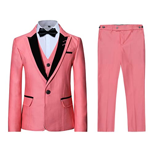 Jungen Kostüm 3-teilig Klassisch Slim Fit Hochzeitsanzug Tuxedo Jacke Hose und Weste Mode Jungen Anzug(Rosa 10 Jahre) von Sliktaa