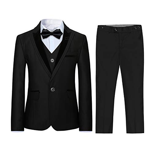 Jungen Kostüm 3-teilig Klassisch Slim Fit Hochzeitsanzug Tuxedo Jacke Hose und Weste Mode Jungen Anzug(Schwarz 12 Jahre) von Sliktaa