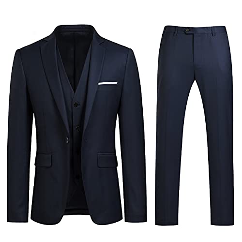 Sliktaa Anzug Herren 3-Teillig mit Muster Hochzeit Party Schalkragen Formell Business Smoking Blazer und Hose Marine XL von Sliktaa